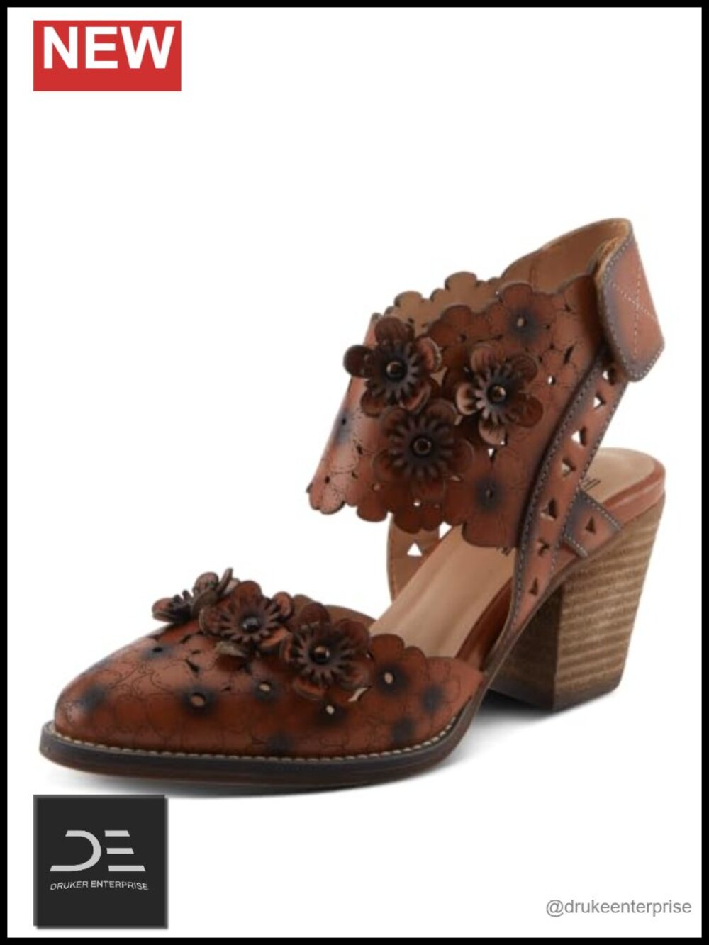 L'Artiste Spring Step Women's Hand-Painted Leather Pumps with Floral Cutouts